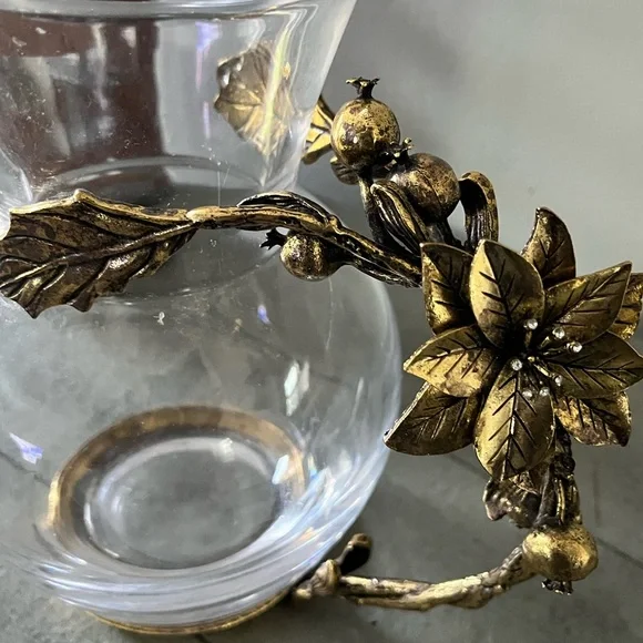 Glass Pitcher with Brass Floral Handle - Picture 5 of 5